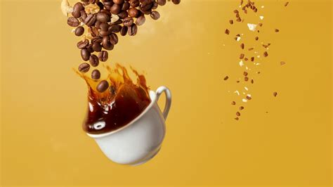 Wallpaper Coffee Cup Coffee Beans Nuts Splashes Hd Picture Image