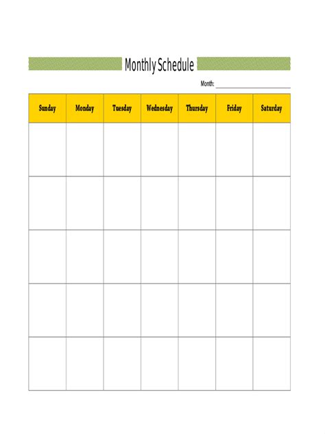 Free Monthly Schedule Template Printable Templates