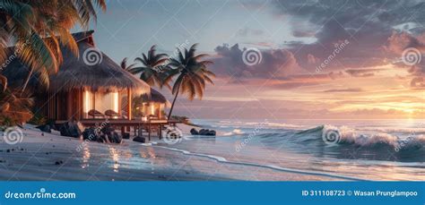 Remote Work Paradise Unfolds on Co-working Beaches Stock Image - Image