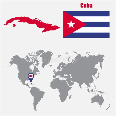 Cuba Map On A World Map With Flag And Map Pointer Vector Illustration