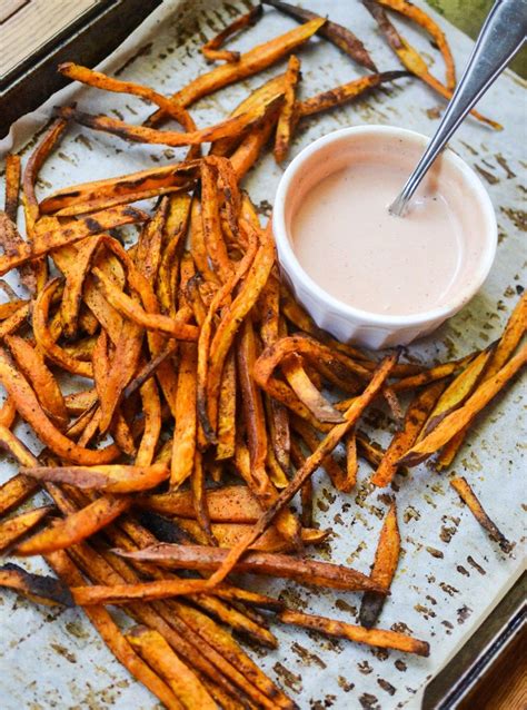 Gently toss potatoes, oil, salt and pepper in large bowl until potatoes are evenly coated. Baked Sweet Potato Fries with Comeback Dipping Sauce ...
