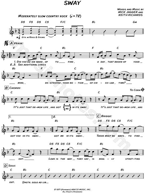 The Rolling Stones Sway Sheet Music Leadsheet In F Major Download