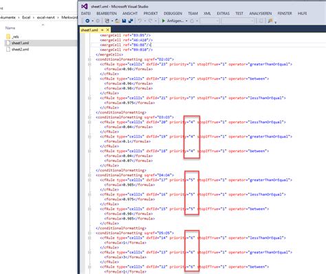 Wenn ich eine excel datei im explorer doppelklicke, öffnet sich zwar excel, lädt aber das dokument nicht. bedingte Formatierung, Code, conditionalFormatting ...