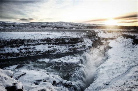 Waterfall Gullfoss Golden Circle Iceland In Winter Stock Image