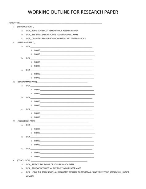 It should enable a casual reader to understand what the researcher is investigating, why it is important, and how the investigation will proceed. Research Paper Outline Template - goodshows | Research ...