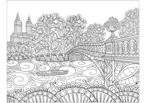 Bow Bridge In Central Park New York New York Adult Coloring Pages