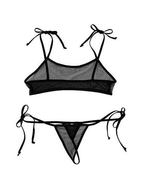 buy iefiel women see through micro bikini mesh micro bra top with g string thong bathing suit