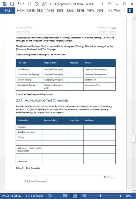 Acceptance Test Plan Template Ms Word Instant Download