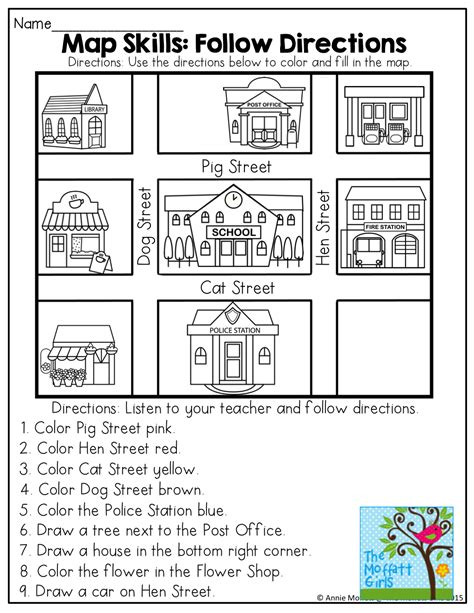 map directions worksheets  kids sketch coloring page
