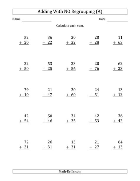 Above all, students learned when, why and how to regroup when adding numbers together. 2-Digit Addition with No Regrouping (A) Addition Worksheet