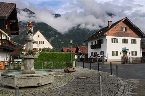 Fog Over Mountains Small Bavarian Village Oberau Street Travel Germany