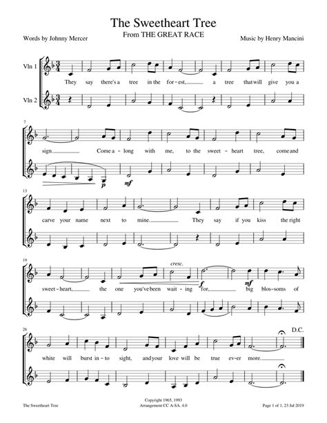 The Sweetheart Tree Sheet Music For Violin String Duet