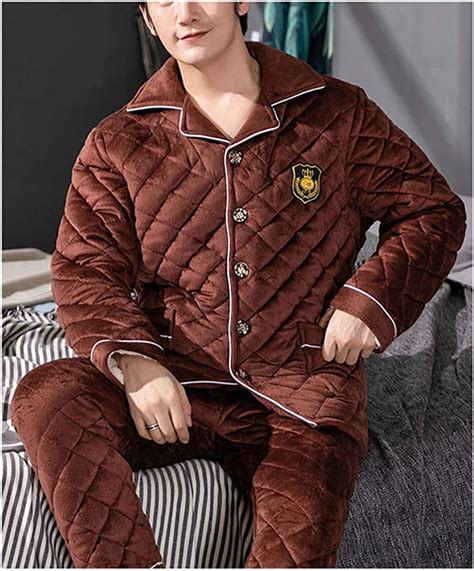 Femaroly Men Winter Pajamas Set Thick Three Layer Quilted Fleece