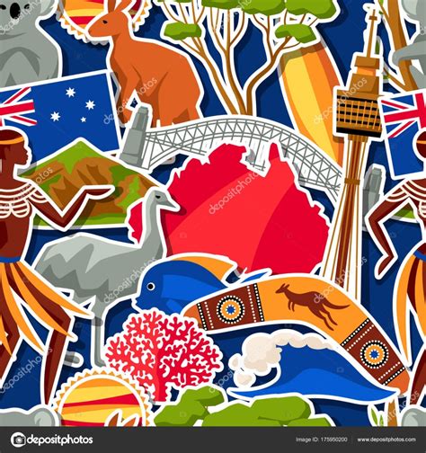 Australia Seamless Pattern Australian Traditional Sticker Symbols And