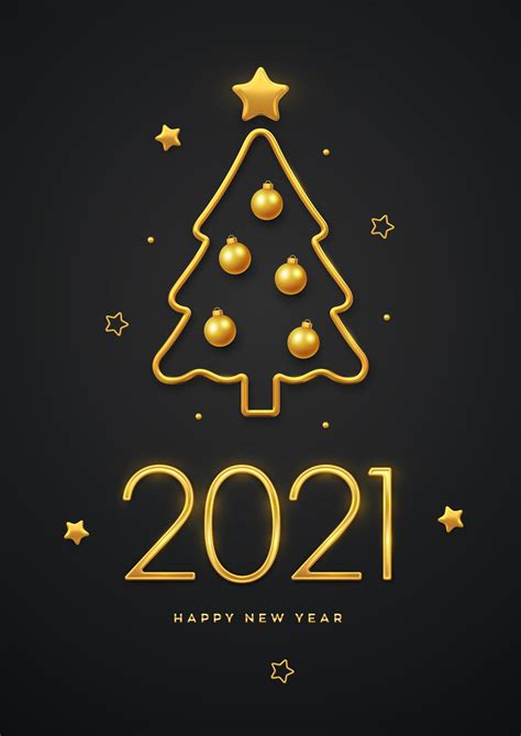 Happy New 2021 Year Golden Metallic Luxury Numbers 2021 With Golden