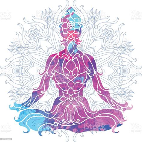 Download Ilustración de Girl In Lotus Pose Over Ornate Round ...