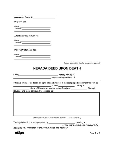 Free Nevada Deed Upon Death Form Pdf Word