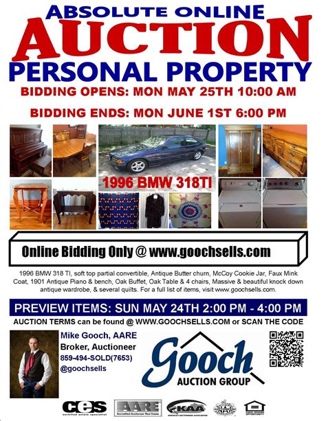 Personal Property Absolute Auction Gooch Auction Group Personal