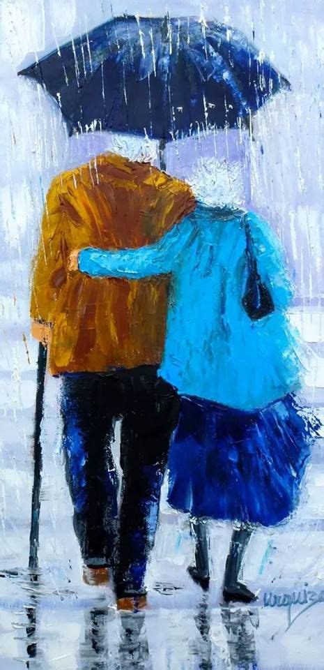 Two People Walking Under An Umbrella In The Rain On A Rainy Day With