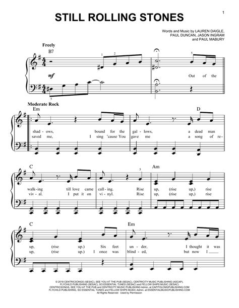 Still Rolling Stones Sheet Music Lauren Daigle Easy Piano Sexiz Pix