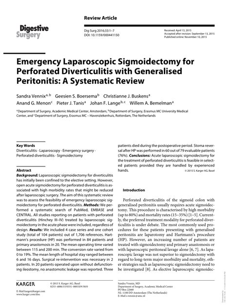 Pdf Emergency Laparoscopic Sigmoidectomy For Perforated