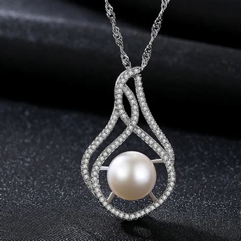 Luoteemi Luxury Waterdrop Pendant Necklace Natural White Pearl S925 Sterling Silver Necklace For