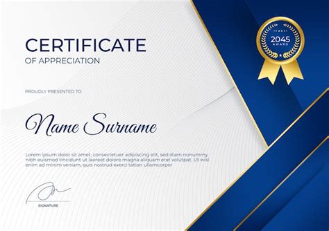 Premium Psd Modern Blue Gold Certificate Of Appreciation Template