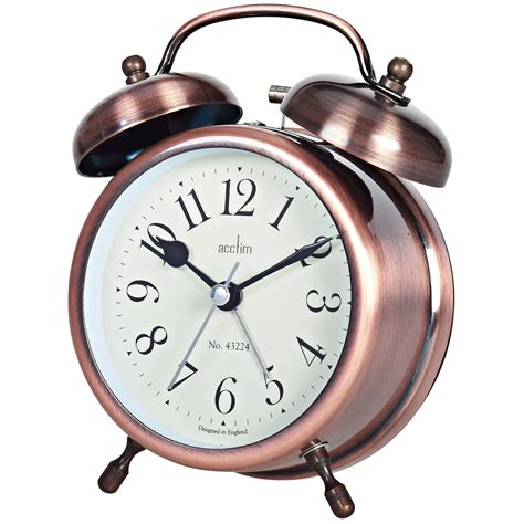 Pembridge Antique Brass Finish Double Bell Alarm Clock By Acctim