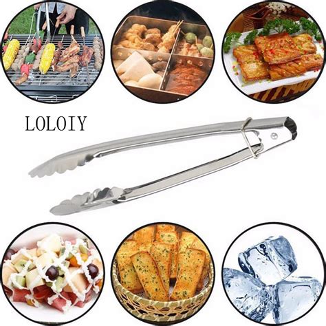 1 Piece 9 Inch Bbq Tongs Kitchen Tongs Lock Design Barbecue Clip Clamp Stainless Steel Food