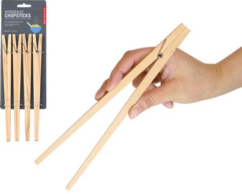 Kikkerland Wooden Spring Loaded Ez Chopsticks Set Of 4 Ebay