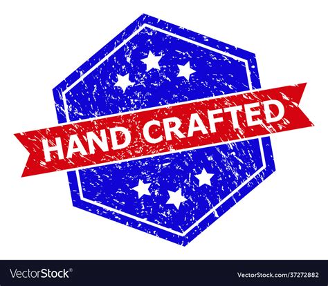 Hexagonal Bicolor Hand Crafted Stamp With Unclean Vector Image