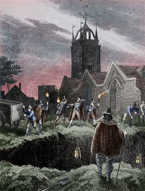 Filling A Mass Grave At Night During The Plague Of London Stock Image