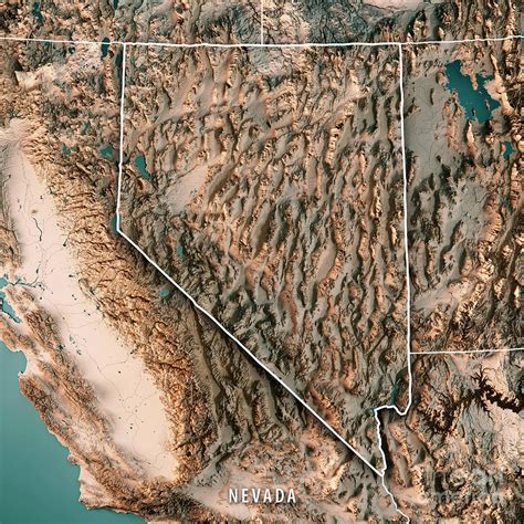 Nevada State Usa 3d Render Topographic Map Neutral Border Digital Art