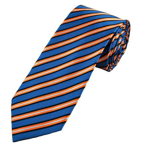 Royal Blue Navy Blue Orange And White Striped Mens Silk Tie From Ties