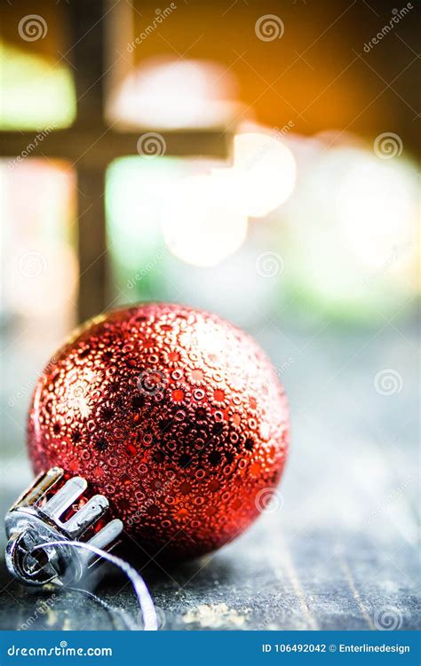 Traditional Christmas Holiday Ornaments And Christian Cross On A Stock