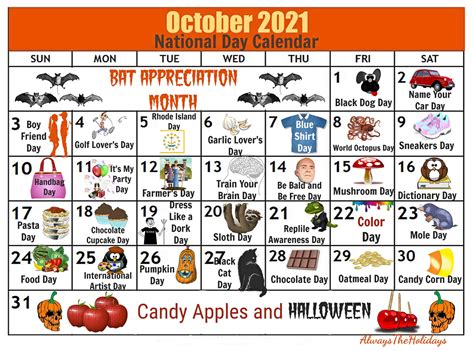October National Day Calendar 2021 Free Printable Calendars Pelajaran