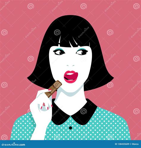 Woman Eating Chocolate Stock Vector Illustration Of Face 138435609