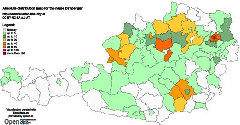 Dirnberger Absolute Spead Map Of The Surname For Austria