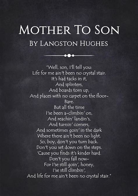 Mother To Son By Langston Hughes Langston Hughes Langston Etsy Son