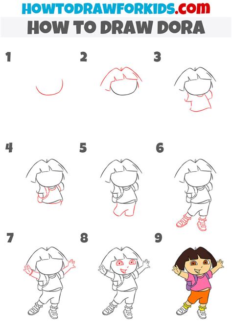 How To Draw Dora Easy Drawing Tutorial For Kids