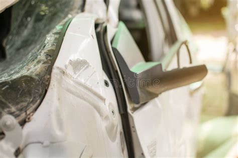 White Car Damaged Automobiles After Collision On The Road Stock Image
