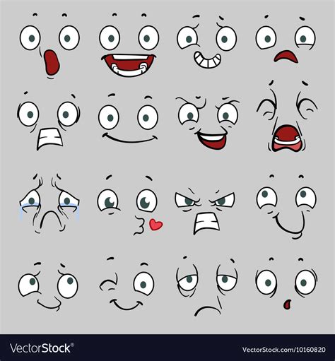 Comic Cartoon Faces With Different Emotions Vector Image