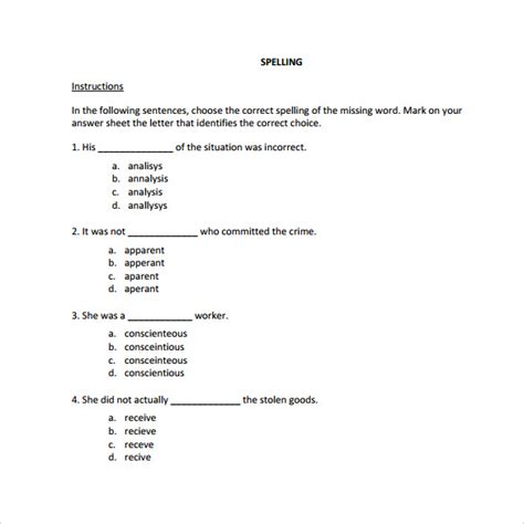 Free 14 Sample Spelling Test Templates In Pdf Ms Word
