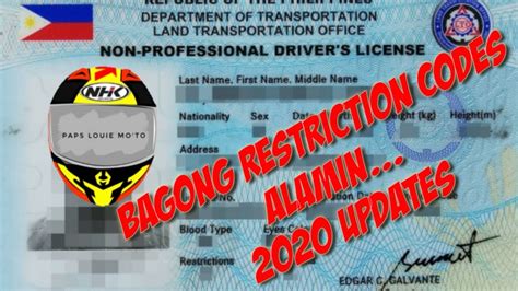 Bagong Lto Restriction Code Now Driver License Code 2020 Updated