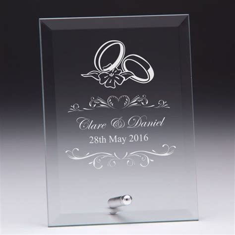 Wedding Rings Personalised Glass Plaque Engrave A T Glass