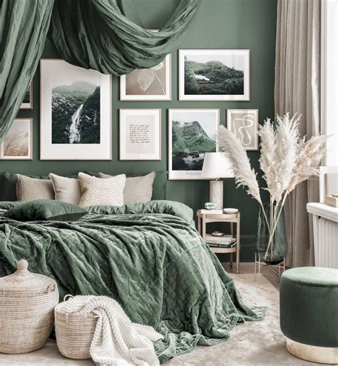 Fantastisk bildevegg grønt soverom Hogwarts plakater eikerammer