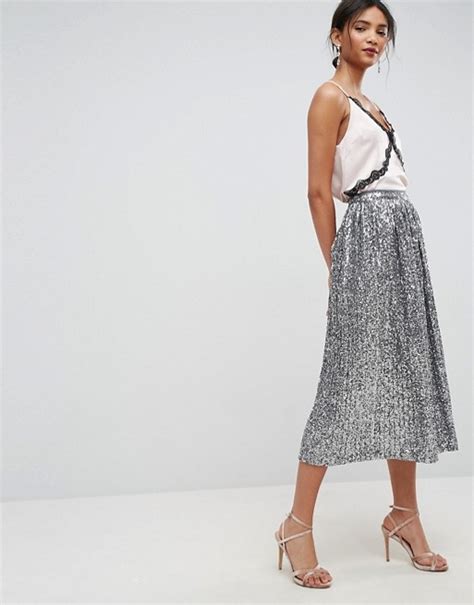 Asos Asos Pleated Sequin Midi Skirt