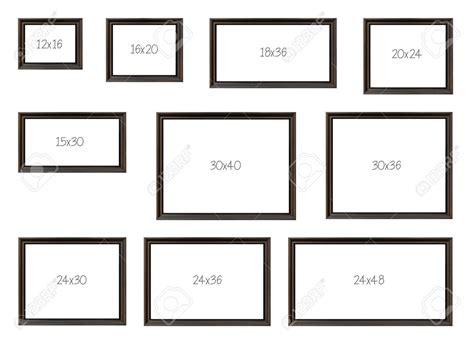 A Set Of Nine Black Frames With Numbers And Measurements For Pictures