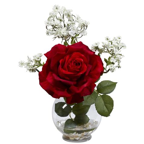 Artificial Flowers Rose And Gypso With Fluted Vase Flower Arrangement
