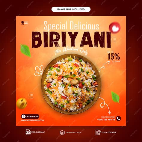 Premium Psd Chicken Biryani Food Banner And Restaurant Social Media